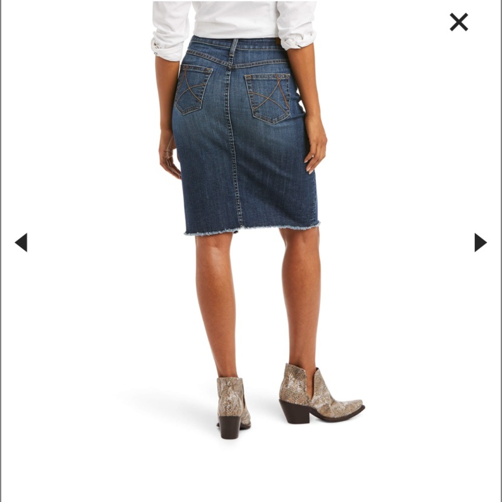 Ariat Denim Goldie High Rise Midi Jean Skirt w/ Slit - Picture 2 of 12
